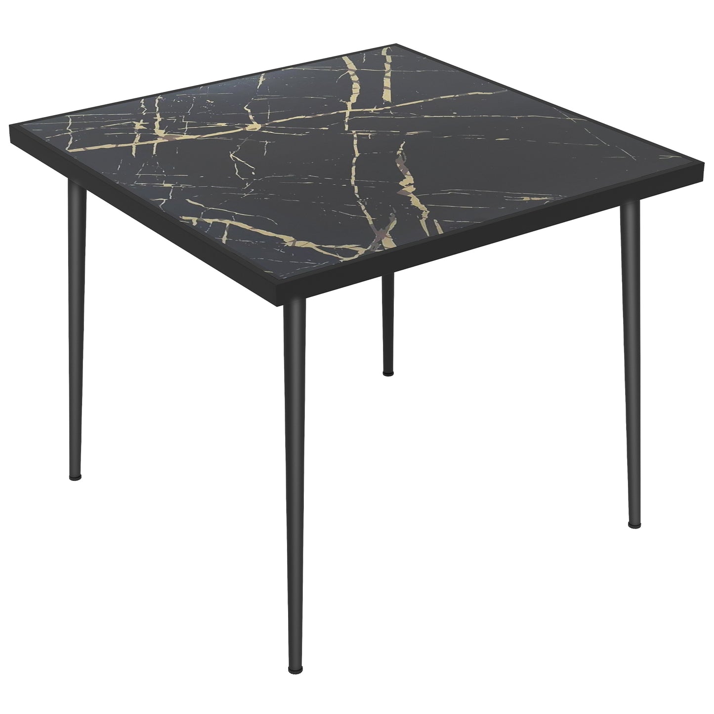 Zive 4 Seater Steel Black Square Outdoor Dining Table With Marble Effect Glass Top