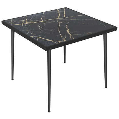 Zive 4 Seater Steel Black Square Outdoor Dining Table With Marble Effect Glass Top