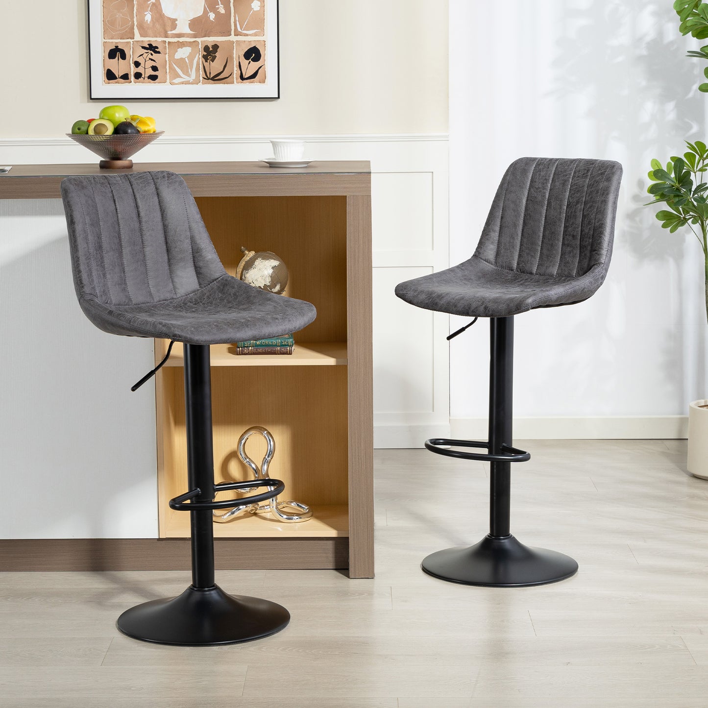 Rotteli Set Of 2 Charcoal Grey Faux Leathar Upholstered Tub Bar Stools