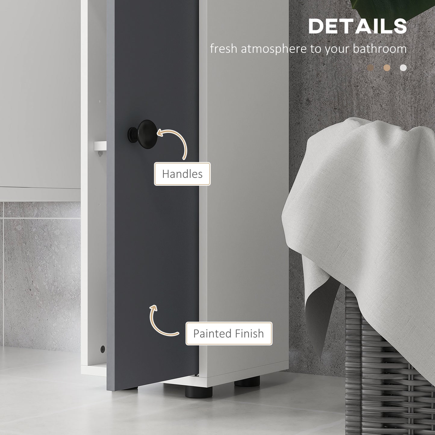 Fidire Tall Slim Grey Bathroom Storage Cabinet With Drawers Shelves And Cupboards