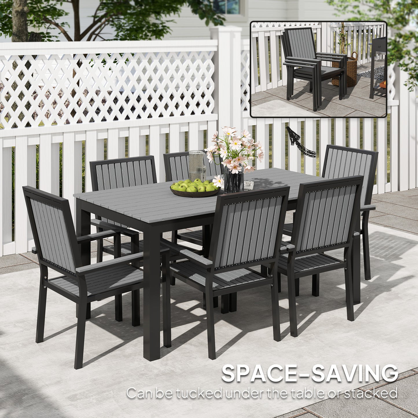 Tala  6 Seater Grey Garden Dining Set with Stackable Chairs Rectangular Table