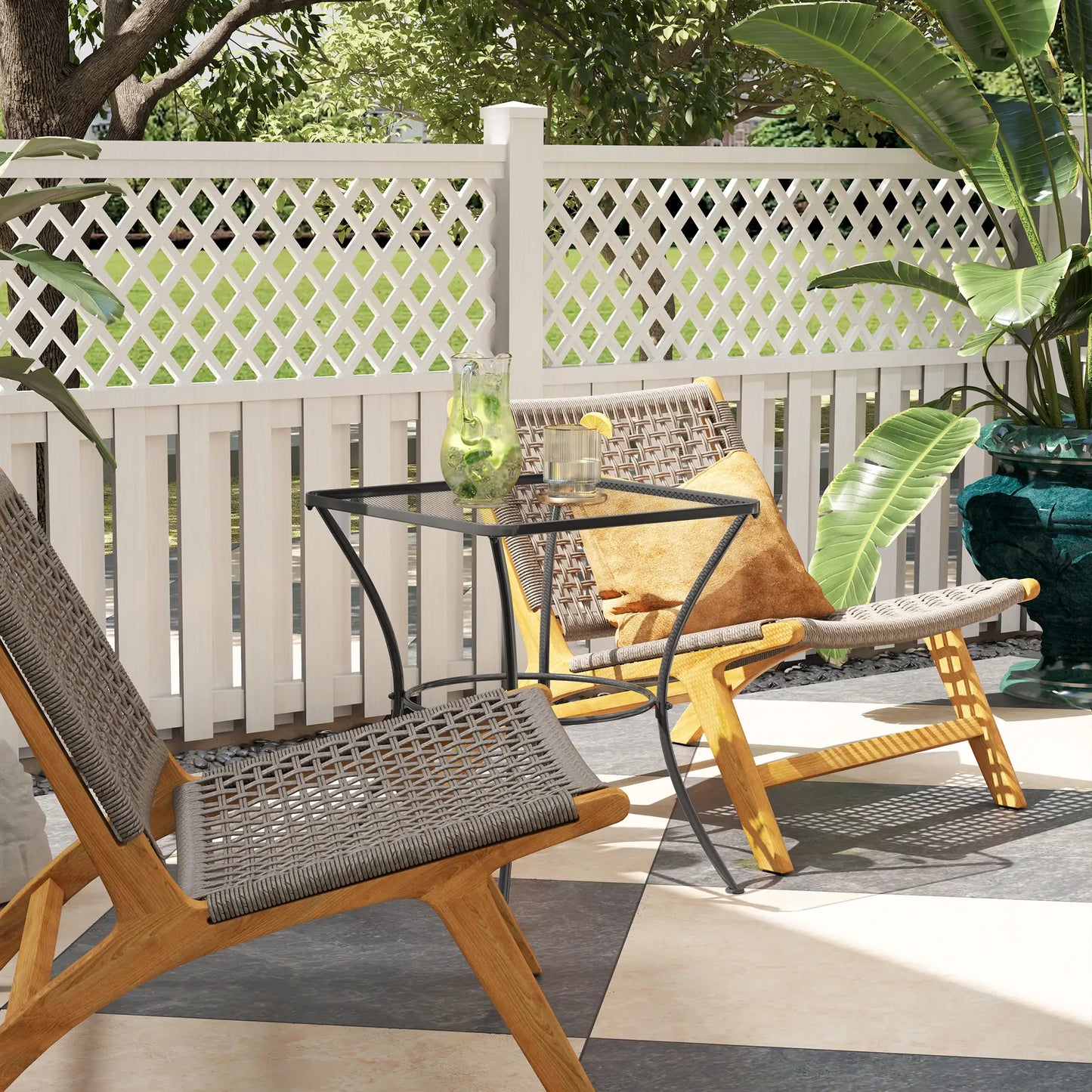 Metal Black Square Outdoor Bistro Table With Mesh Top 60 cm