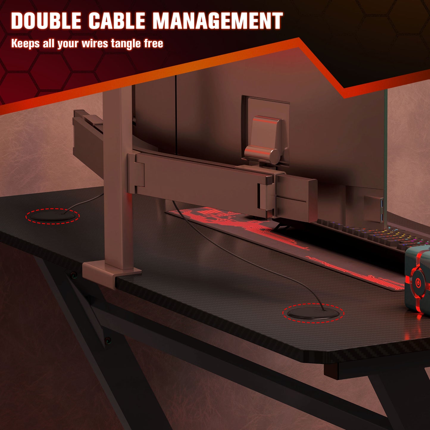 Hanaba 120cm Steel Frame Black Gaming Desk With Cup Holder Headphone Hook And Cable Management