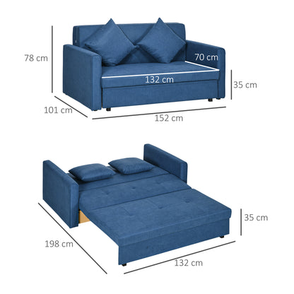 Palani Bayo Snow Flannel Deep Blue 2 Seater Sofa Bed With Hidden Storage And Cushions
