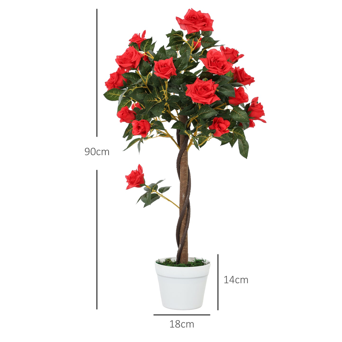 Elsu Set Of 2 Artificial White Rose Floral Plants In Pots H8 90cm Red