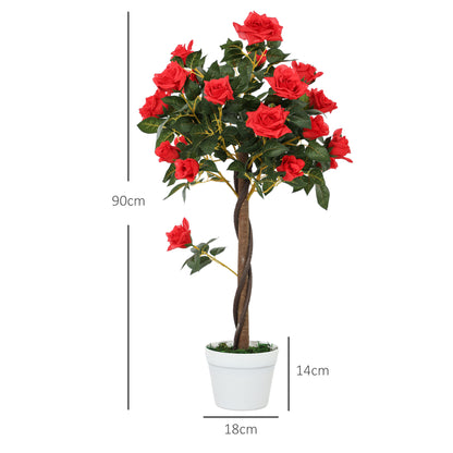 Elsu Set Of 2 Artificial White Rose Floral Plants In Pots H8 90cm Red