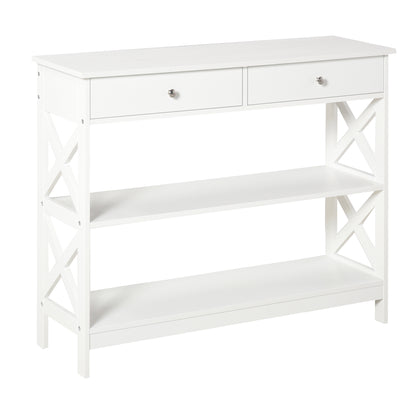 Ralupa 100cm Wooden White X Frame Console Table With Drawers And Open Shelving