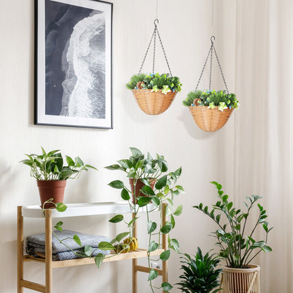 Kabane Set Of 2 Hanging Artificial Lisianthus Floral Baskets With Pinecone Detail Green