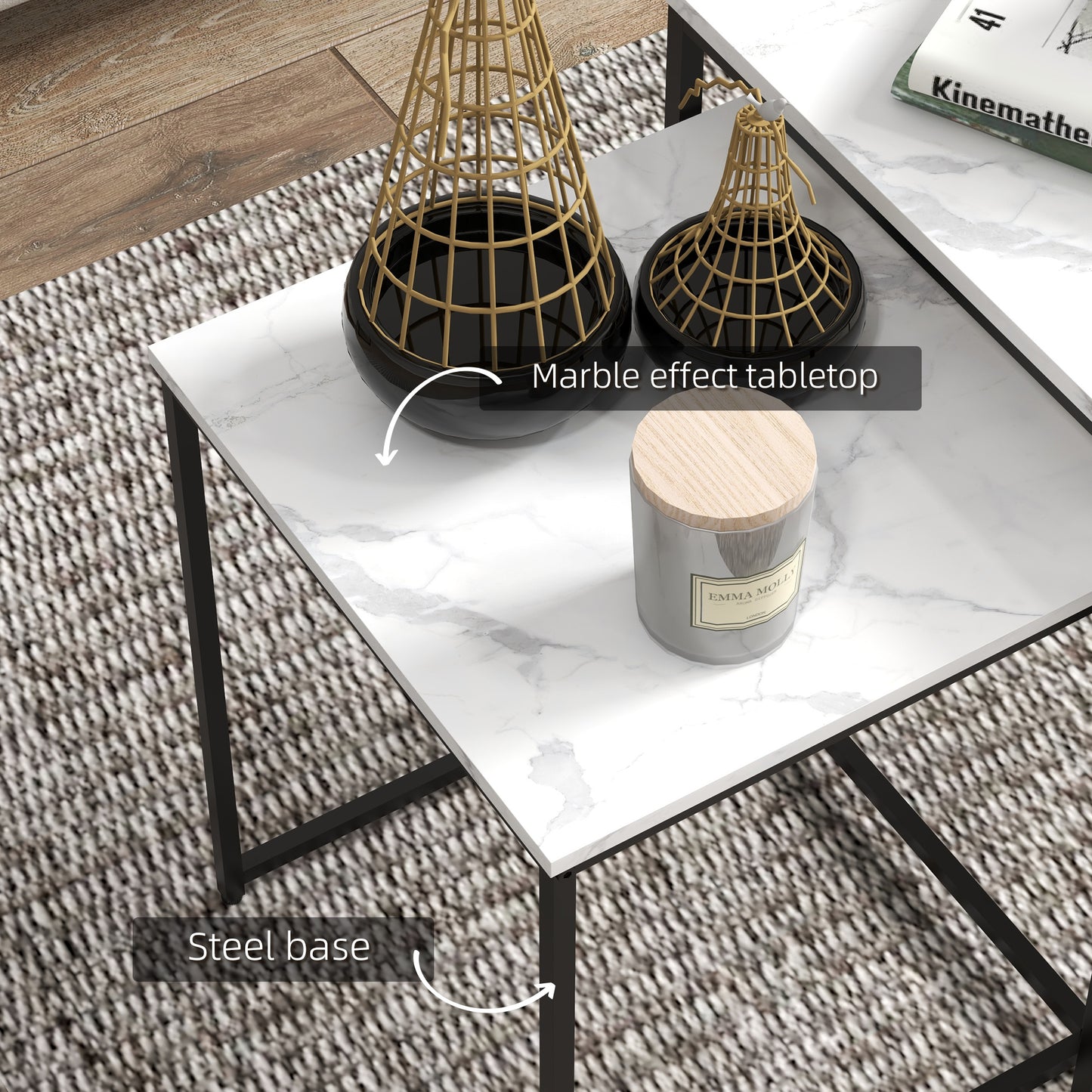 Rekaco Wooden Marble Effect Set Of 3 Nesting Tables