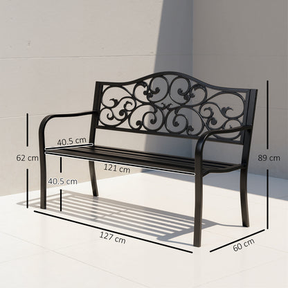 Faneso Metal Black Garden Bench With Floral Backrest And Armrests