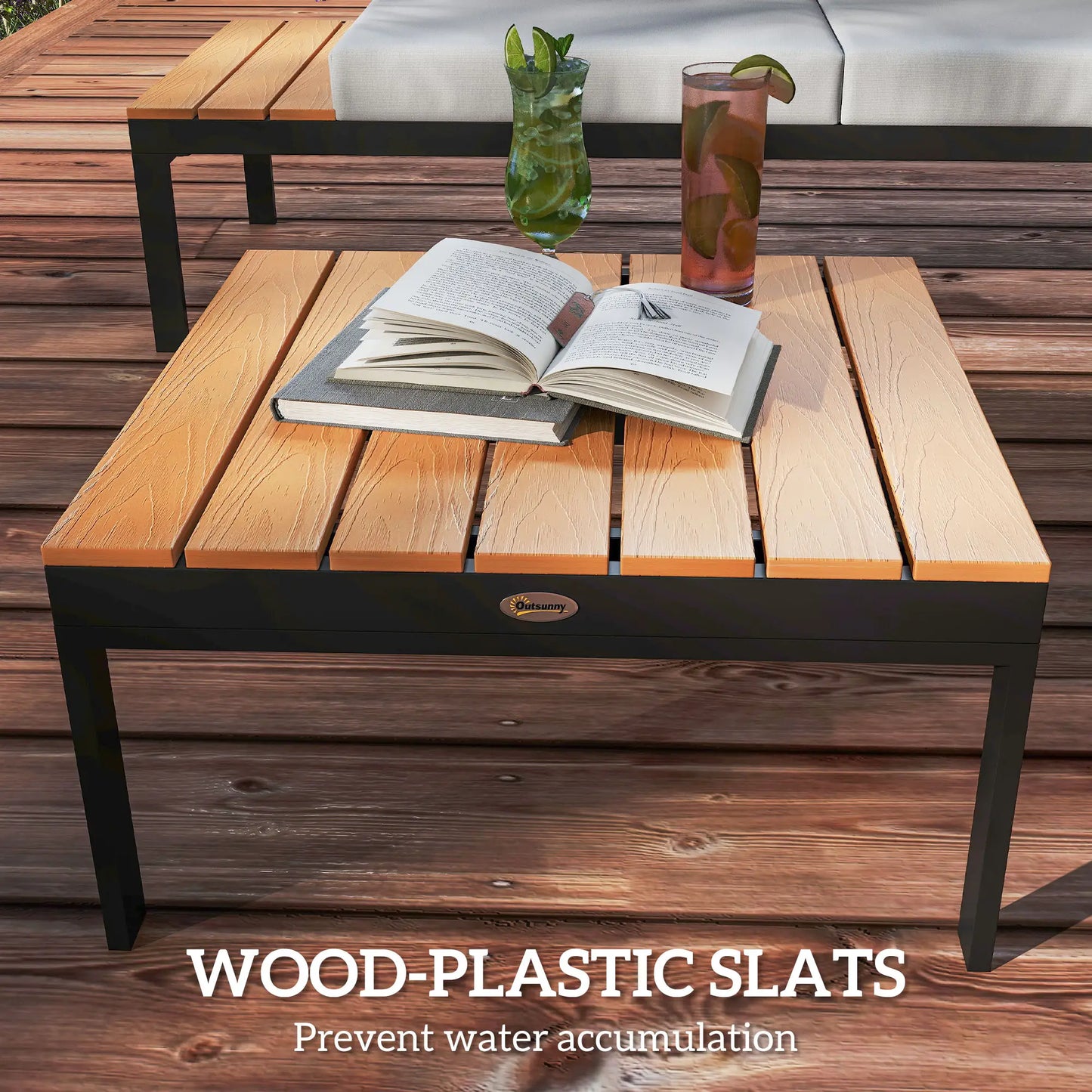 Matuki Wood Teak 4 Seater Garden Corner Sofa Set With 2 Coffee Tables