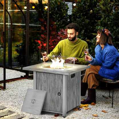 Vesoka Steel Grey Square Garden Outdoor Gas Fire Pit Table With Cover And Glass Screen