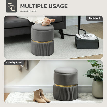 Vami Velvet Grey Storage Ottoman With Soft Upholstered Finish Gold Accent
