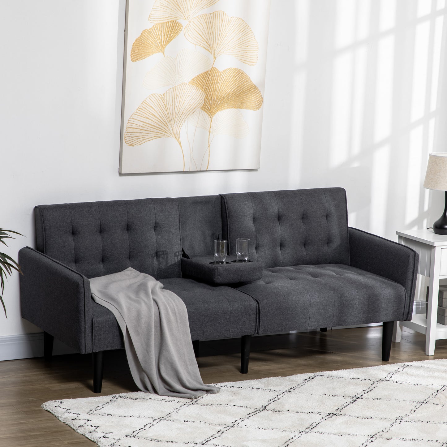 Nissa Grey Fabric 3 Seater Sofa Bed Diamond Tufted Back