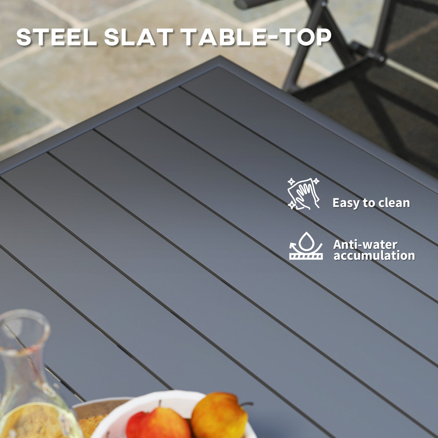 Ledisu 80cm Steel Grey Square Outdoor Dining Table With Slatted Top For 4