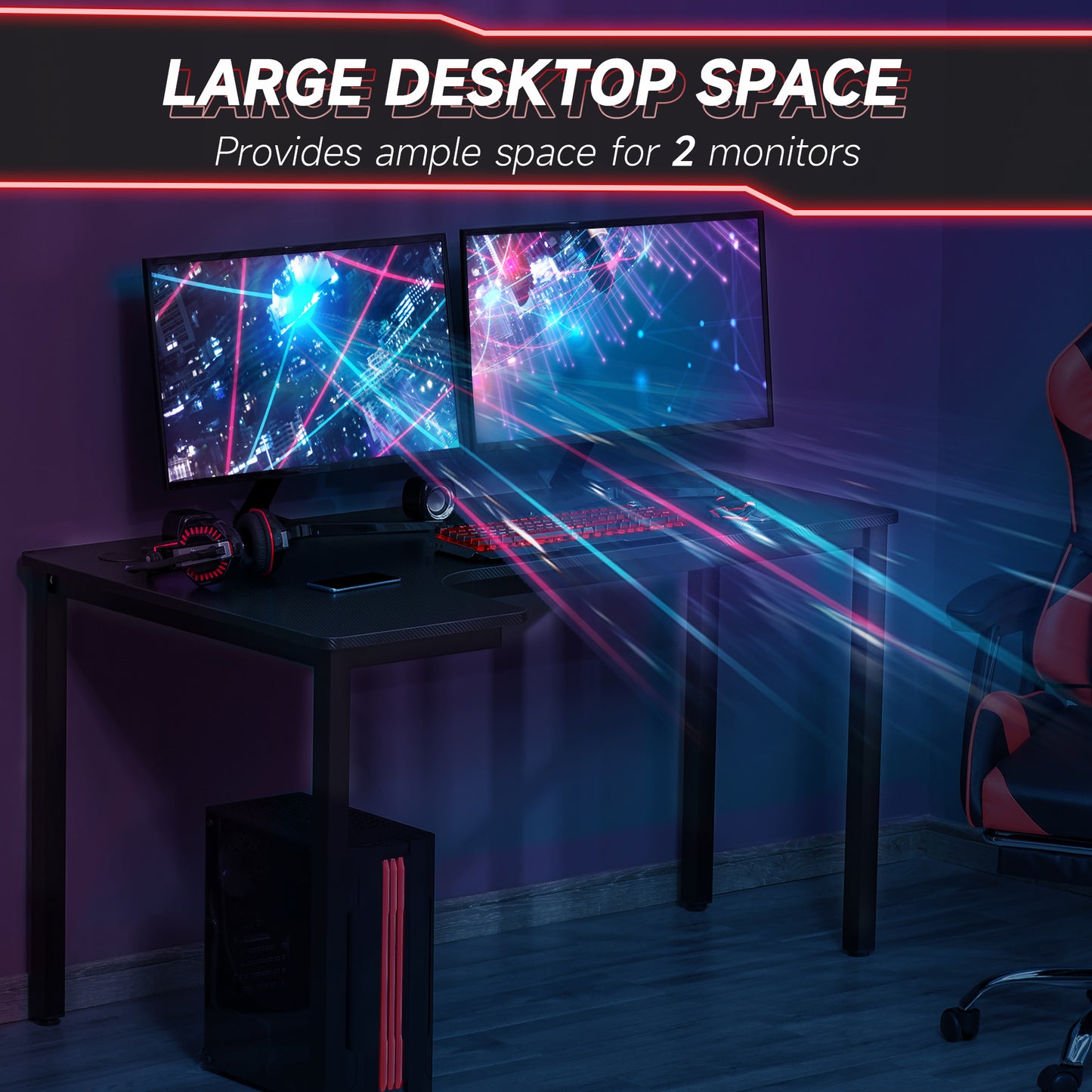 Toviba 145cm Black Left Hand L Shapedd Gaming Desk With Cable Management Holes