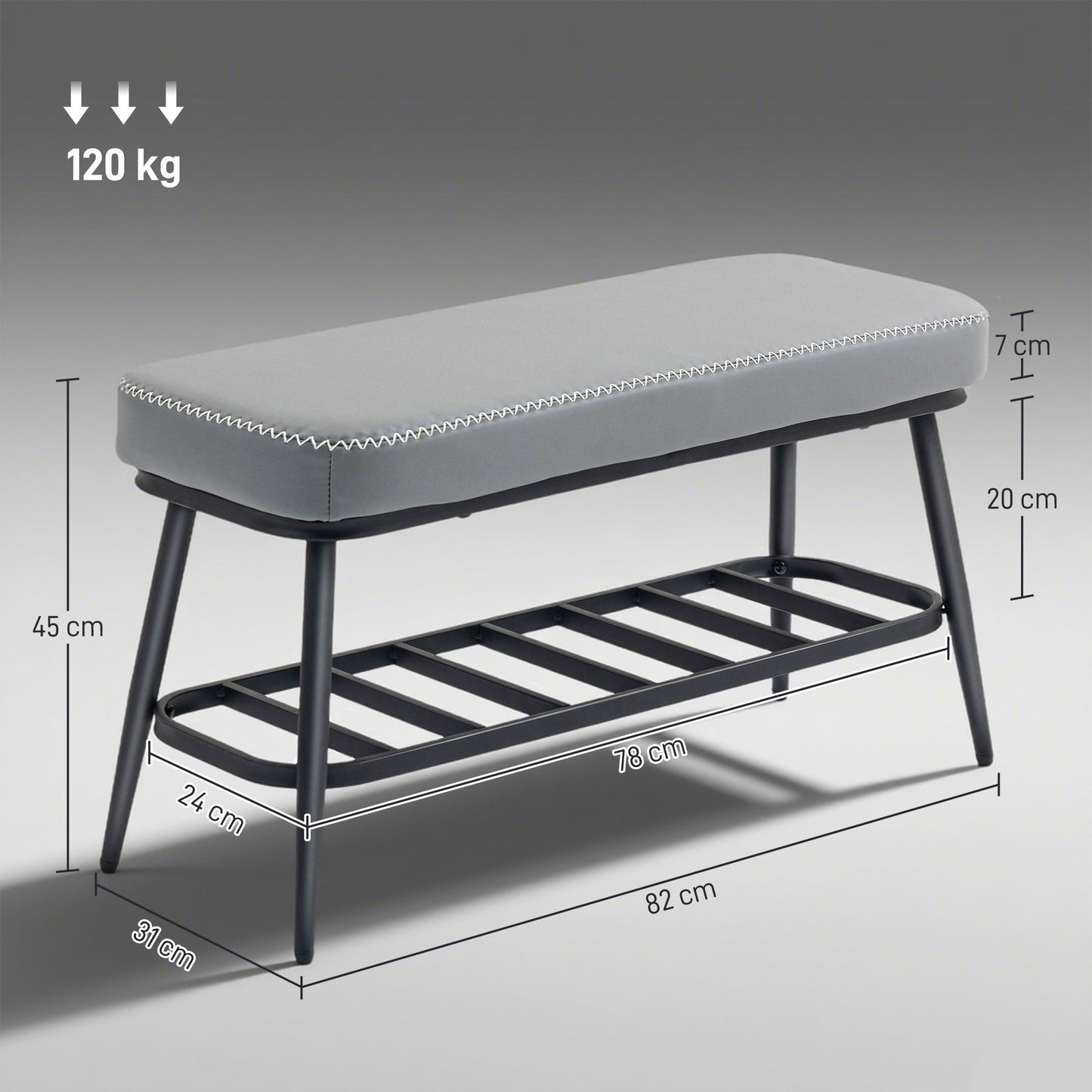 Hanoke Faux Leather Grey Shoe Storage Bench With Cushioned Seat