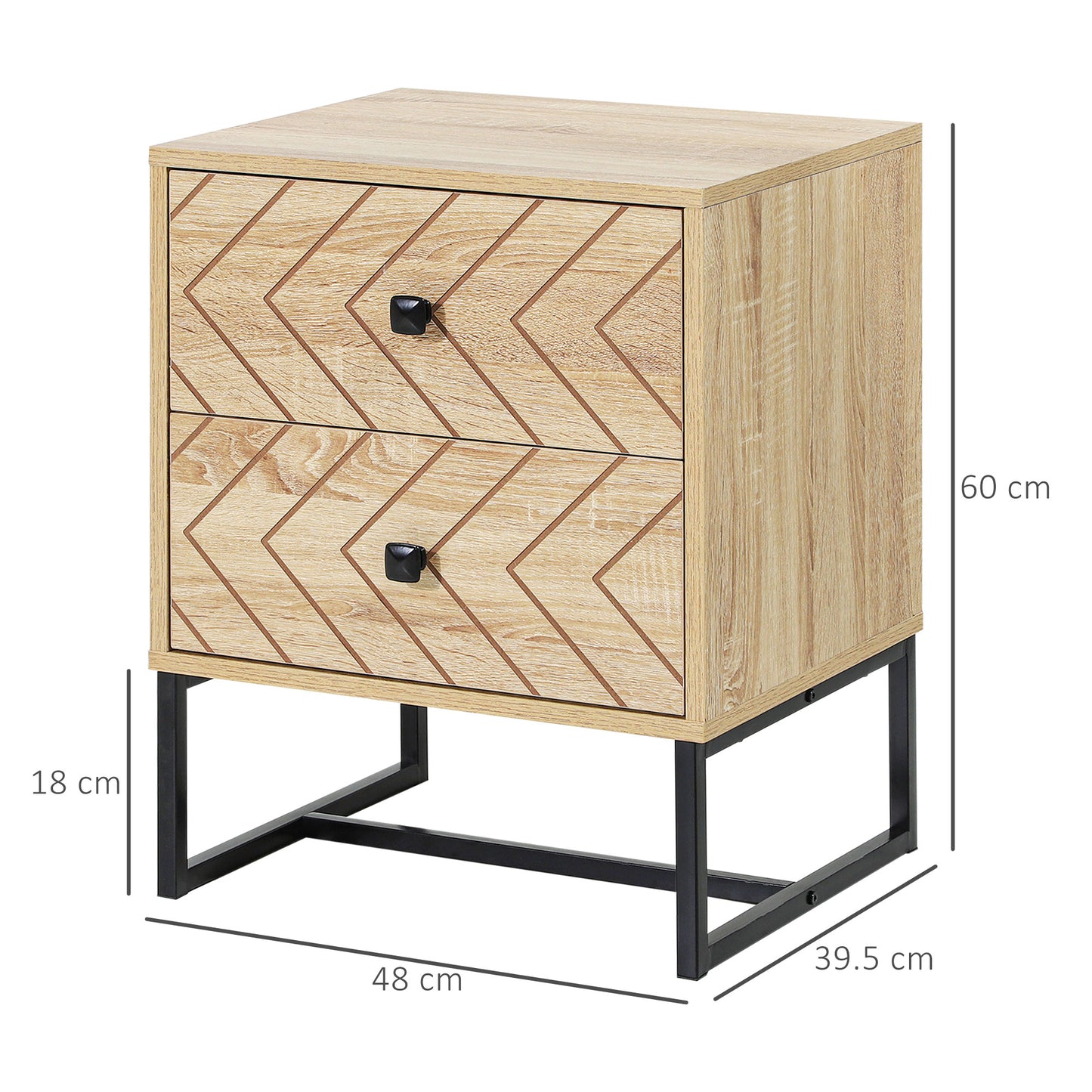 Sare Set of 2 Wooden Natural Bedside Tables Zig Zag 2 Drawers