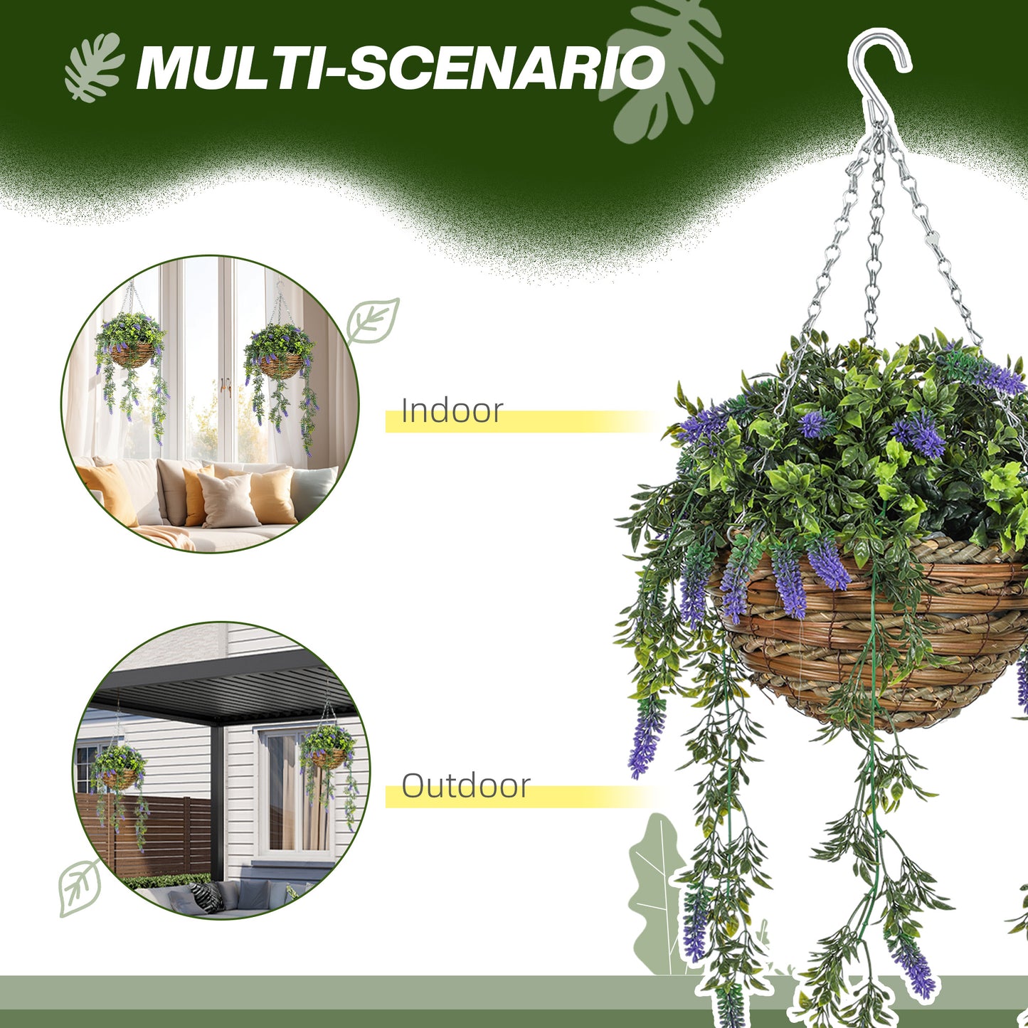 Nodimo Set Of 2 Artificial Lavender Hanging Baskets With Silk Finish