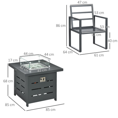 Mira 4 Seater Grey Aluminium Garden Furniture Set with Gas Fire Pit Table