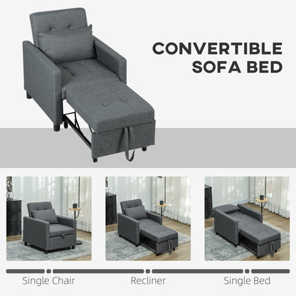 Loco Suro Dark Grey 3 In One Convertible Chair Bed With Adjustable Back Cushion And Footrest