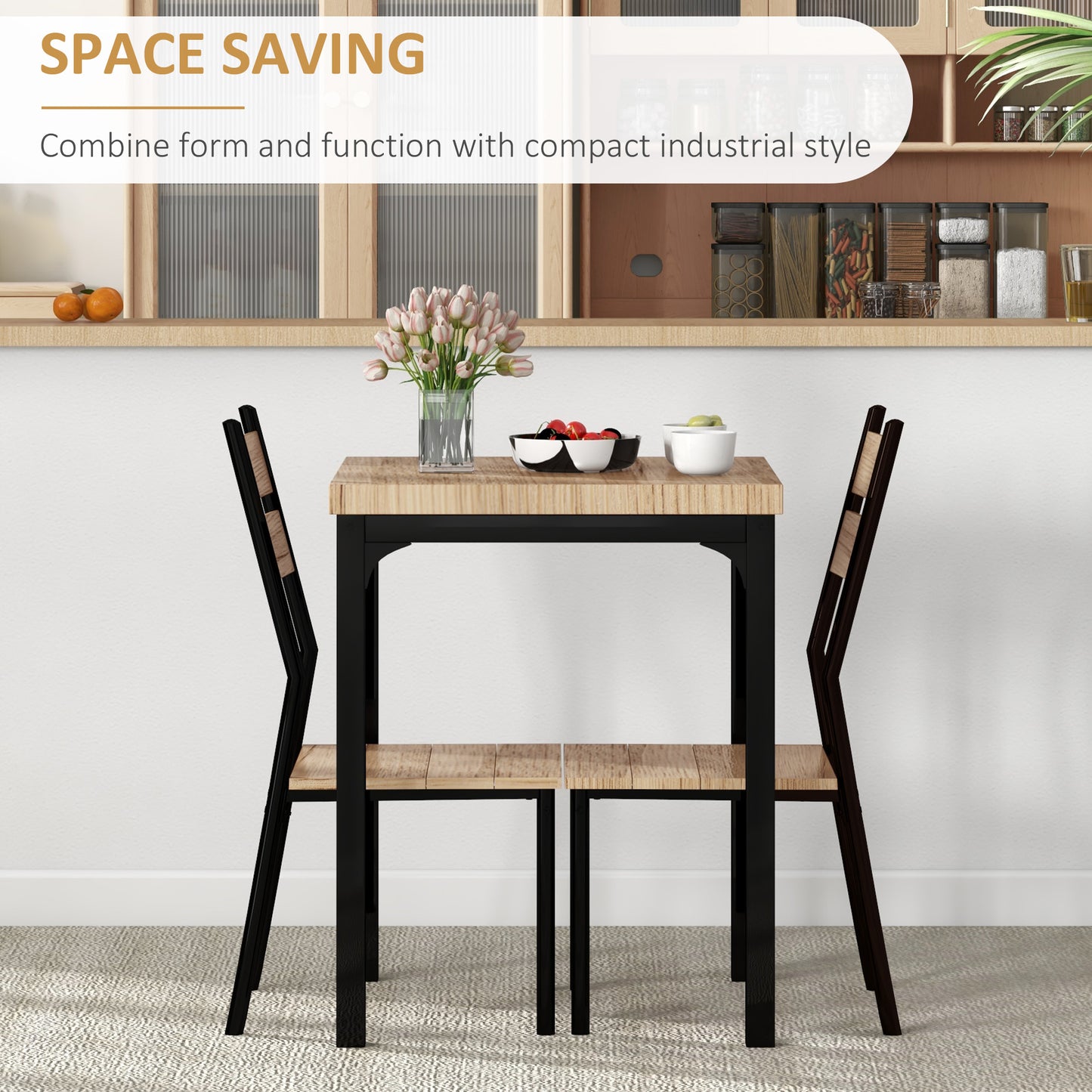 Lalara Wooden Light Wood Grain 3 Piece Compact Dining Set