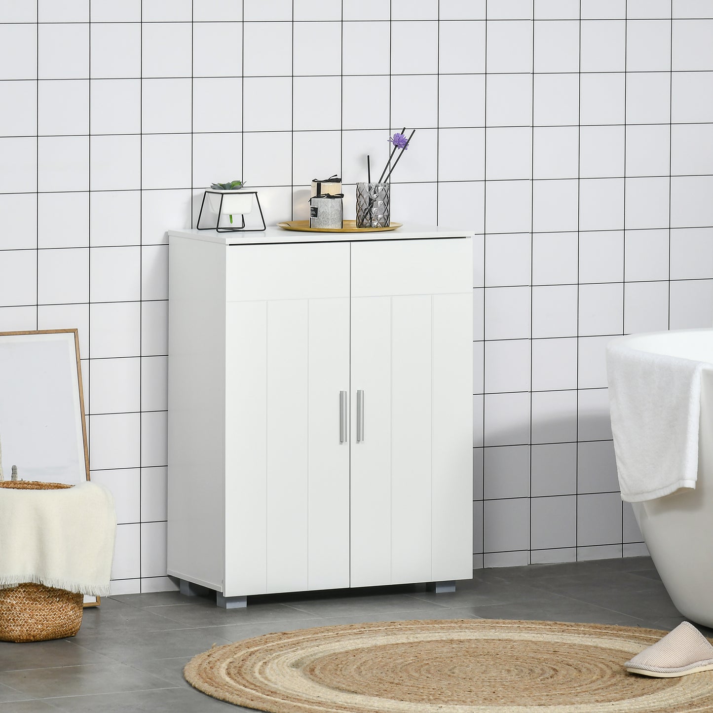 Nonove White Freestanding Linen Storage Cabinet With 3 Tier Shelving