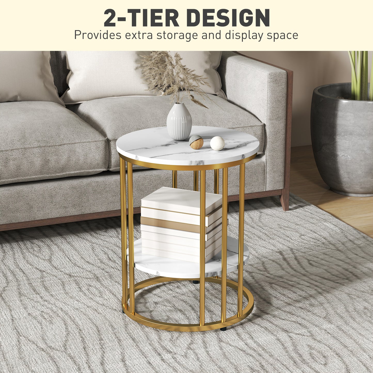 Veco Metal And Marble Effect White And Gold Tone Set Of 2 Coffee Tables