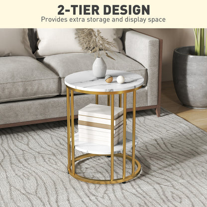 Veco Metal And Marble Effect White And Gold Tone Set Of 2 Coffee Tables