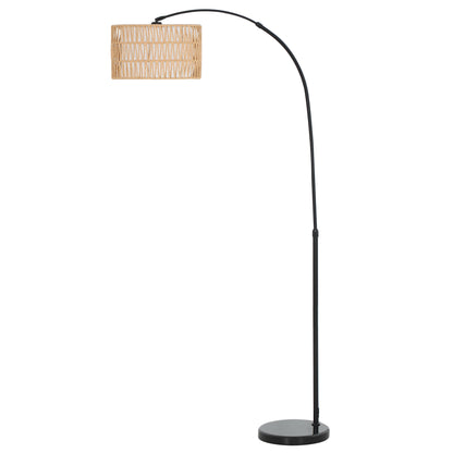 Limo Natural Rattan Black Metal Adjustable Floor Lamp With Dual Layer Shade