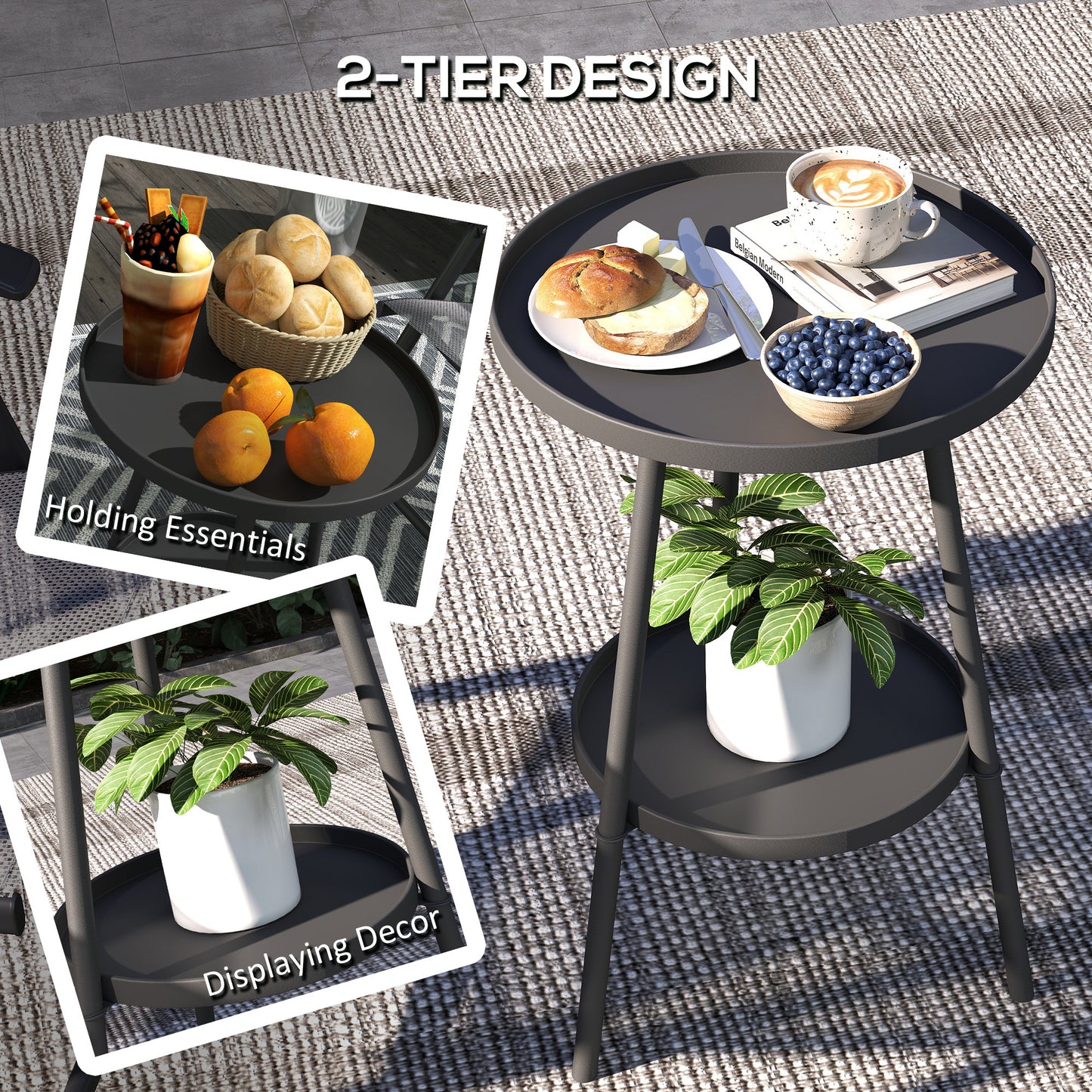 Tocore Metal Black 2 Tier Outdoor Garden Double Try Bistro Table