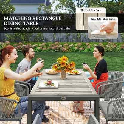 Riluvi Rattan Grey 6 Seater Outdoor Garden Dining Set With Wood Top Table And Cushioned Chairs