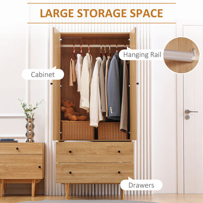 Coramar Natural Wood 2 Door Wardrobe With Hanging Rail And 2 Drawers