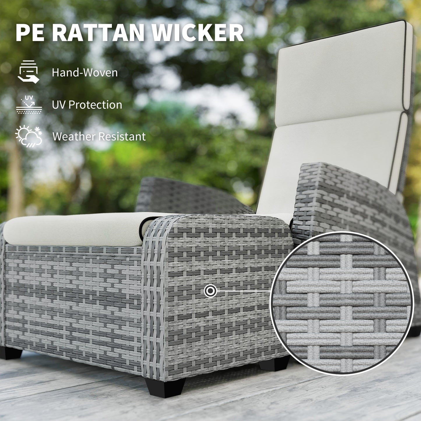 Difire Rattan Grey 5 Piece Garden Bistro Set With Cushions Recline Chairs Footstools and Coffee Table
