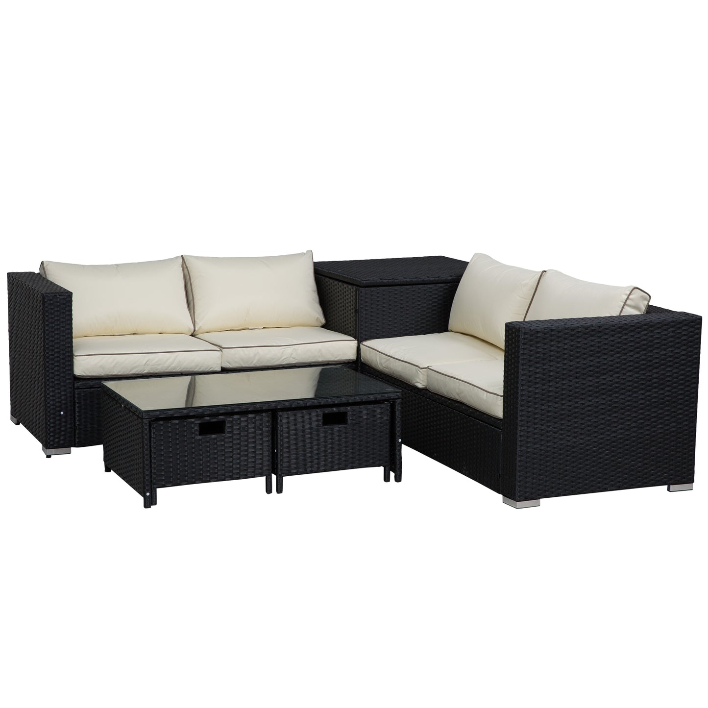 Nonasa Rattan Black 4 Piece Corner Garden Sofa Set With Storage Coffee Table