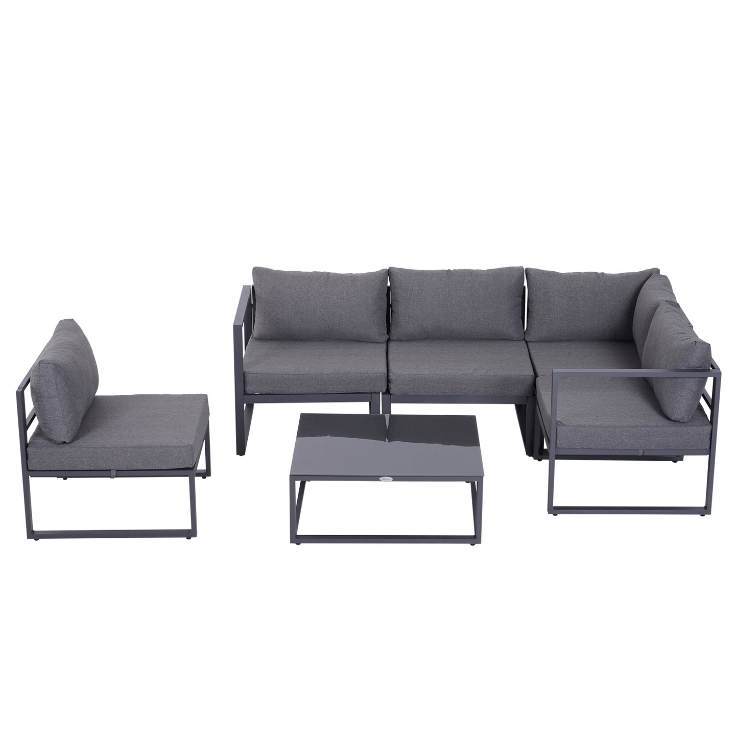 Dokase 5 Seater Grey Outdoor Corner Sofa Set with Coffee Table and Chair Aluminium Framae