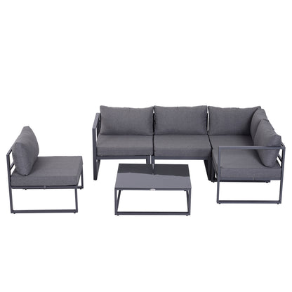 Dokase 5 Seater Grey Outdoor Corner Sofa Set with Coffee Table and Chair Aluminium Framae