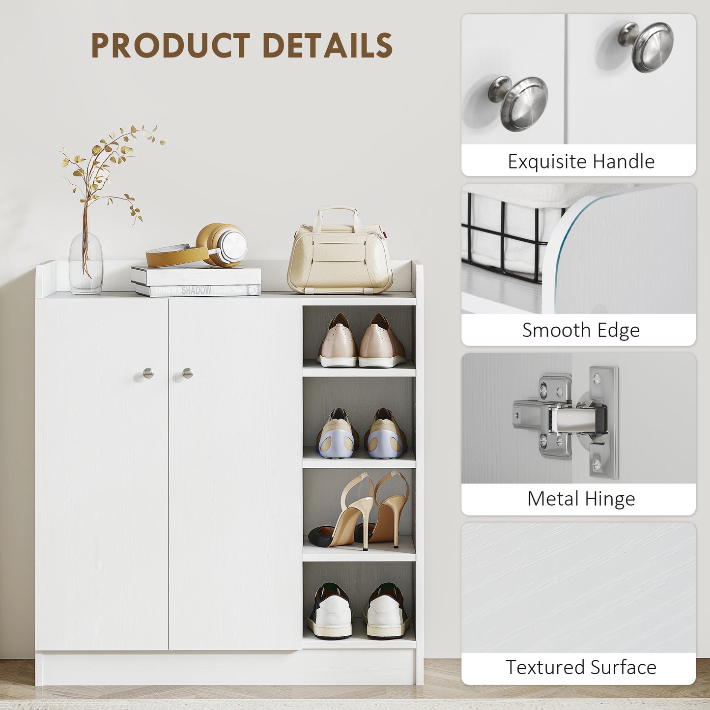 Rala Wooden White Shoe Cupboard With 2 Doors 9 Shelves