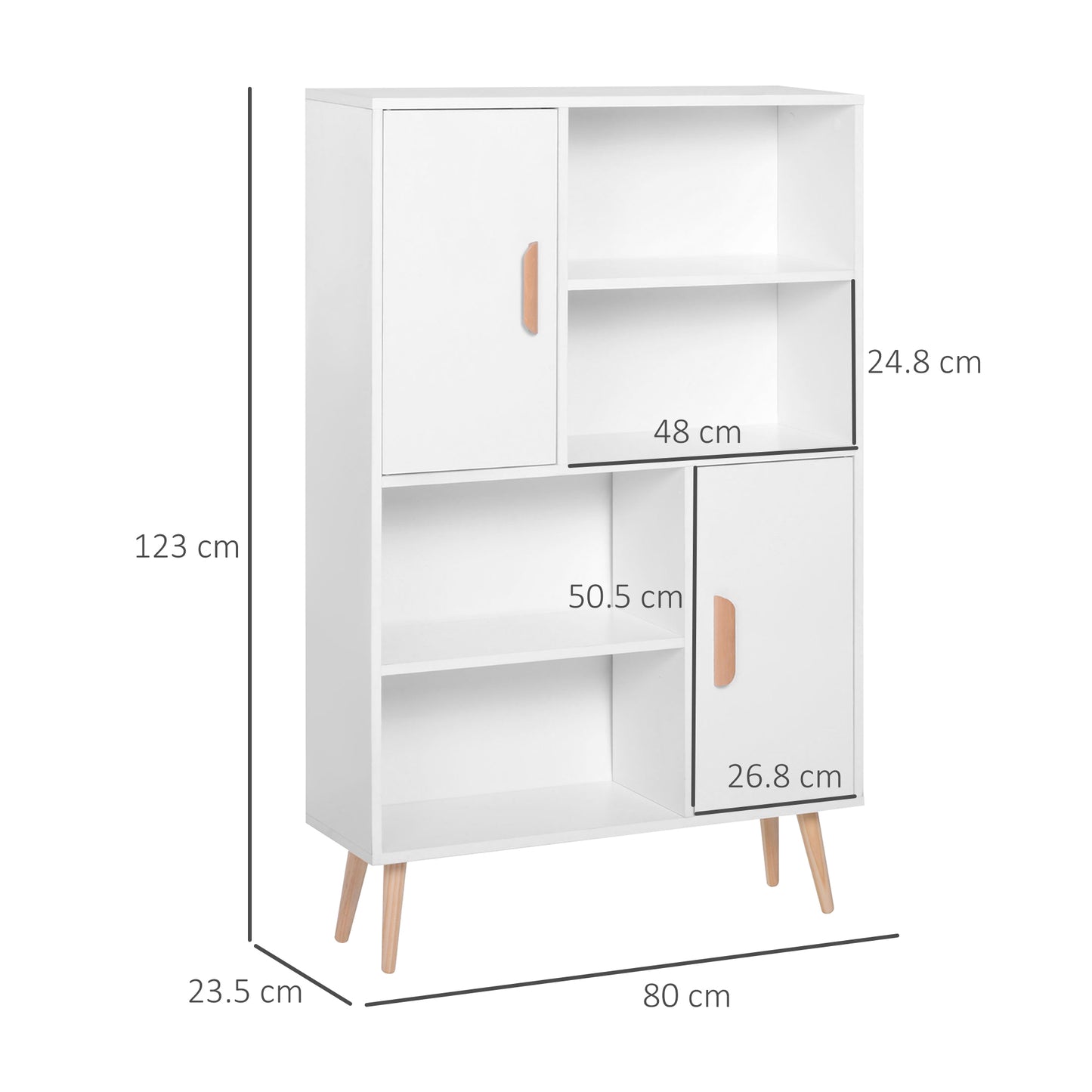 Nefi Wood White Freestanding Bookcase Sideboard With Adjustable Shelves And 2 Doors