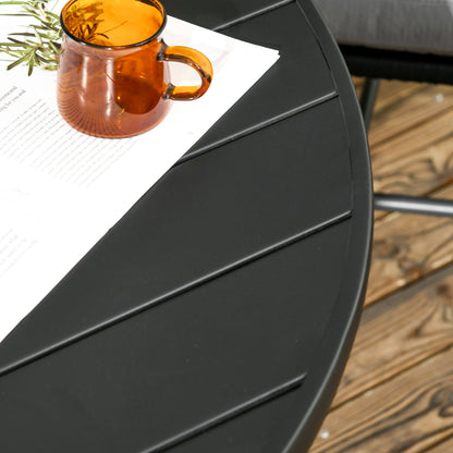 Yomimi 4 Seater Steel Black Round Outdoor Dining Table With Slatted Top And Parasol Hole