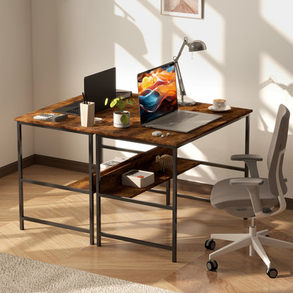 Kesare 100cm Wooden Rustic Brown 2 Tier Home Office Desk