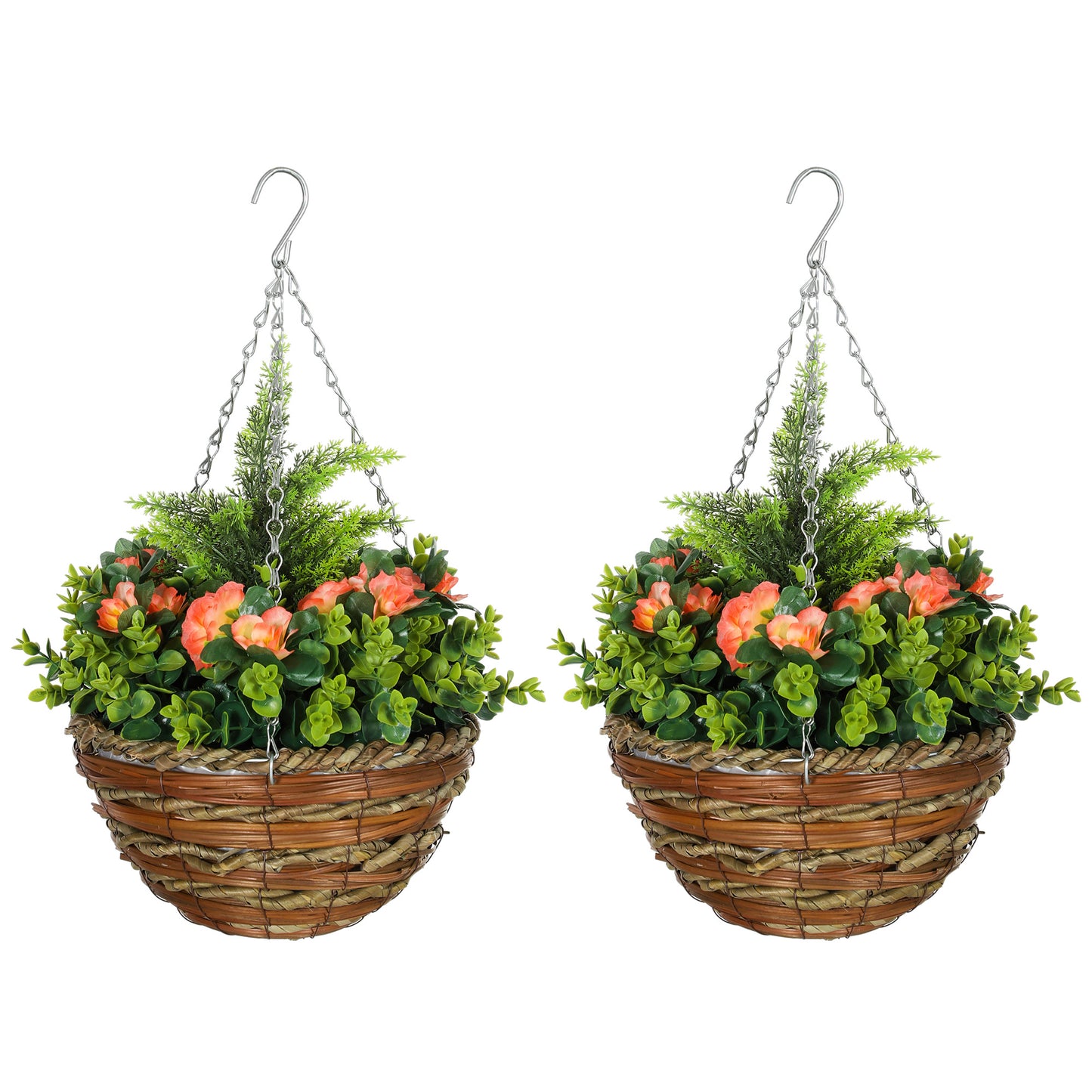 Conivi Set Of 2 Artificial Lisianthus Hanging Flower Pots In Orange And Green