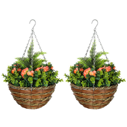 Conivi Set Of 2 Artificial Lisianthus Hanging Flower Pots In Orange And Green