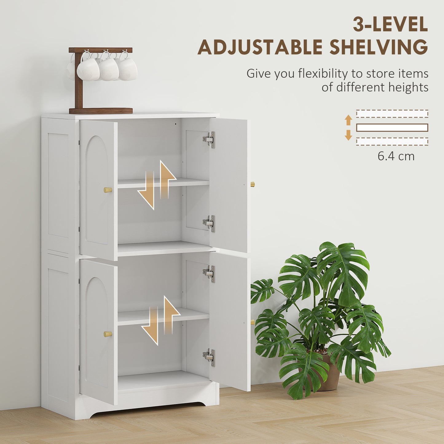 Suzino 110cm Wooden White 4 Door Kitchen Storage Cabinet With Adjustable Shelves