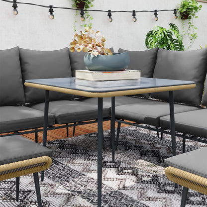 Nofise Rattan Brown and Grey 7 Seater Garden Sofa Set with Coffee Table and 2 Stools