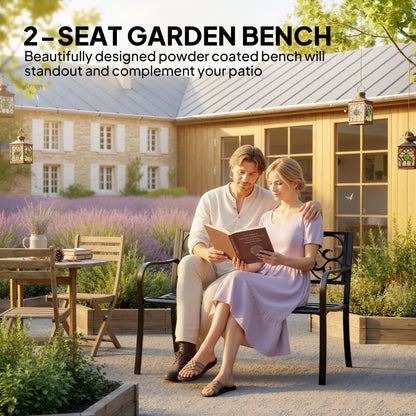 Faneso Metal Black Garden Bench With Floral Backrest And Armrests
