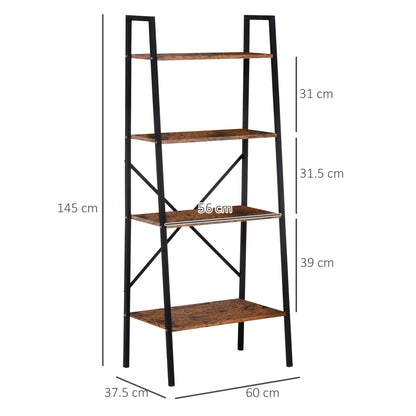 Tanile Metal And Wood Rustic Brown And Black 4 Tier Ladder Bookshelf