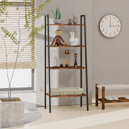 Tanile Metal And Wood Rustic Brown And Black 4 Tier Ladder Bookshelf