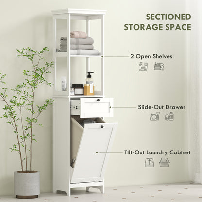 Elnova Tall Bathroom Storage Cabinet With Integrated Laundry Basket White