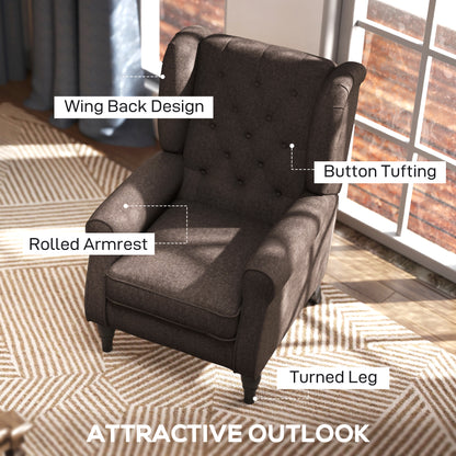 Mizi Fabric Brown Wingback Accent Chair With Button Tufted Upholstery